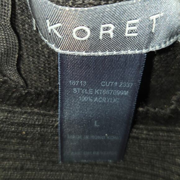 Koret Womens Large Black Sweater Embroidered Floral Beaded Knit Career Neutral - Picture 2 of 9